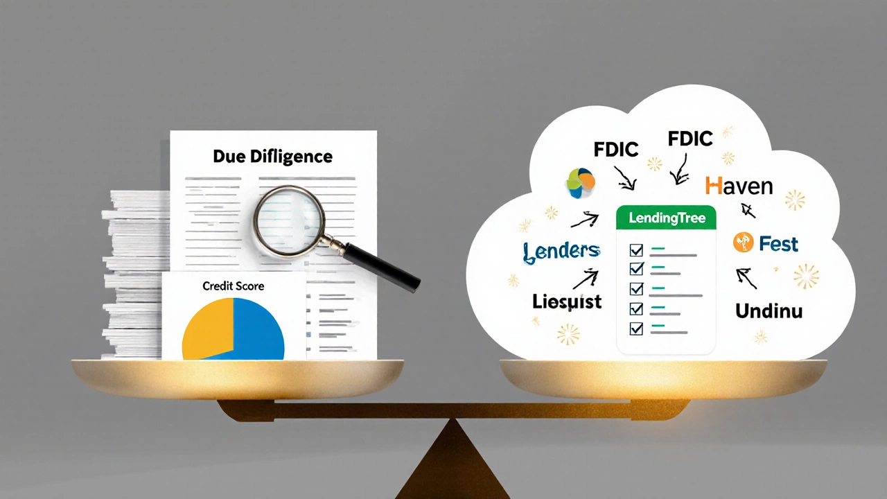 Balance scale comparing due diligence with data-sharing marketplace elements