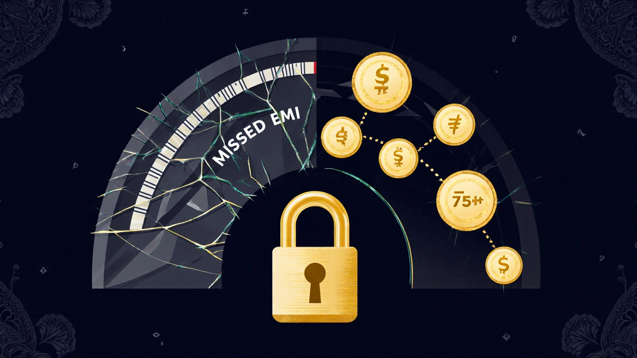 Golden key unlocking a credit score meter, symbolizing responsible gold loan repayment.
