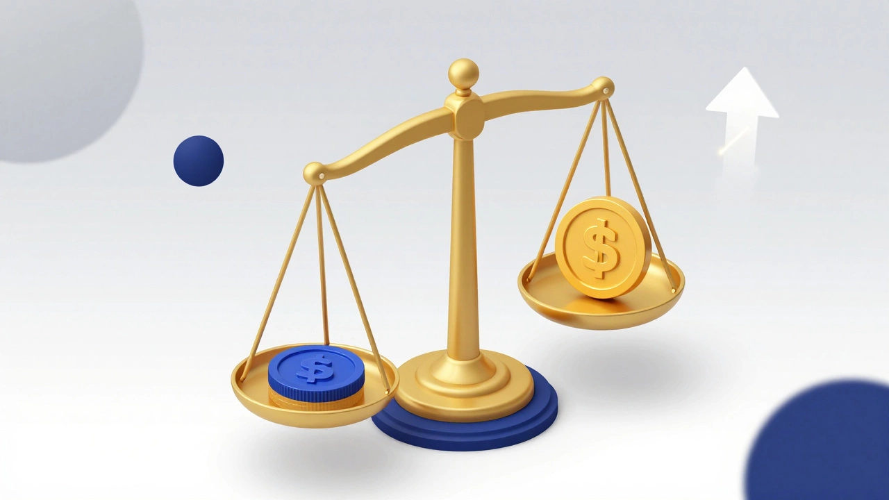 Conceptual 3D illustration of scales comparing a personal retirement benefit and a survivor benefit