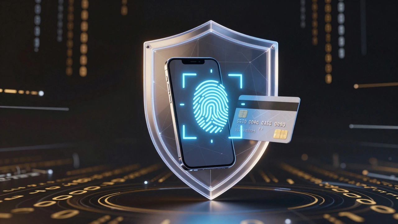 Digital shield protecting smartphone and debit card from cyber threats
