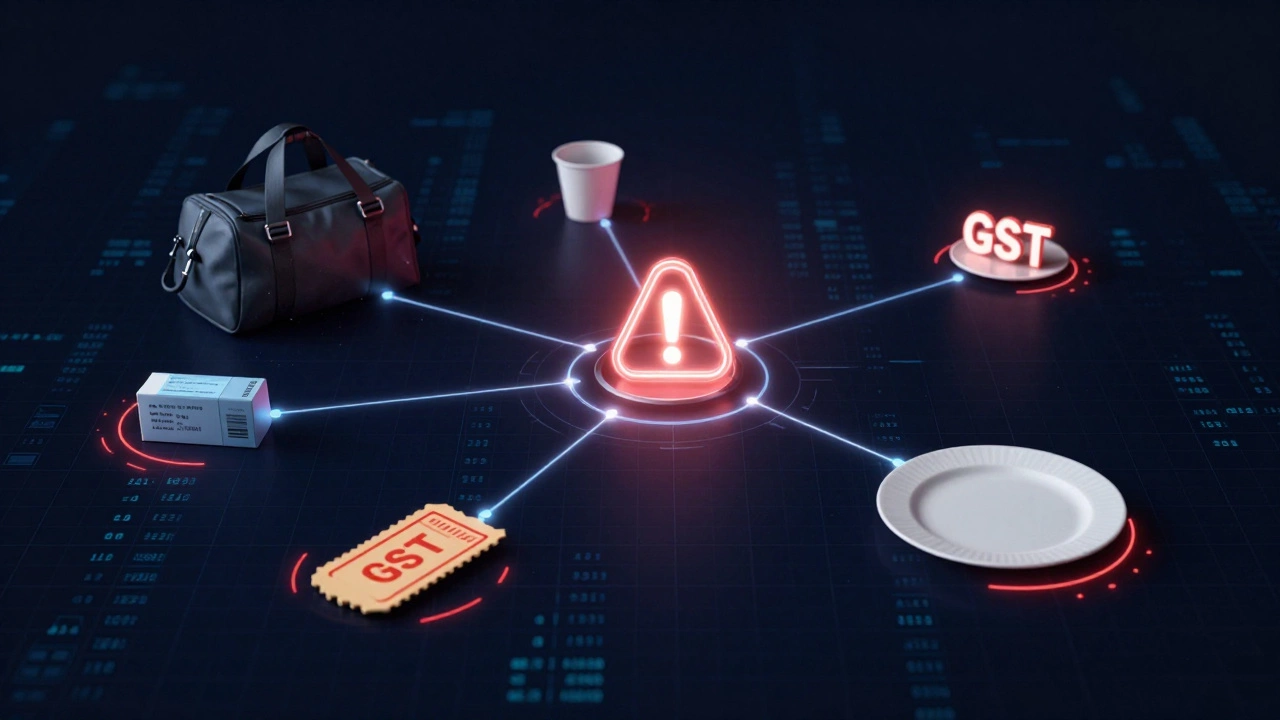 Digital warning signs flagging personal expenses like gym and dining
