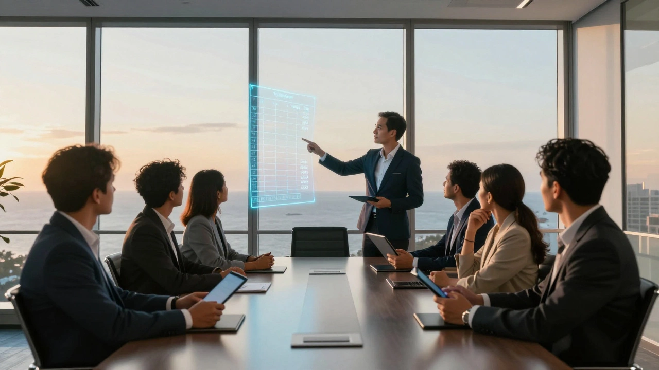 Financial advisor explaining tax strategies to investors in a modern Mumbai office