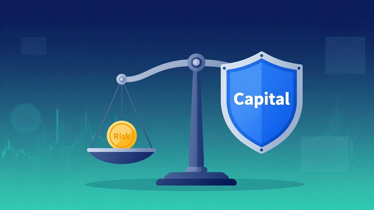 Minimalist illustration of a shield protecting capital against risk