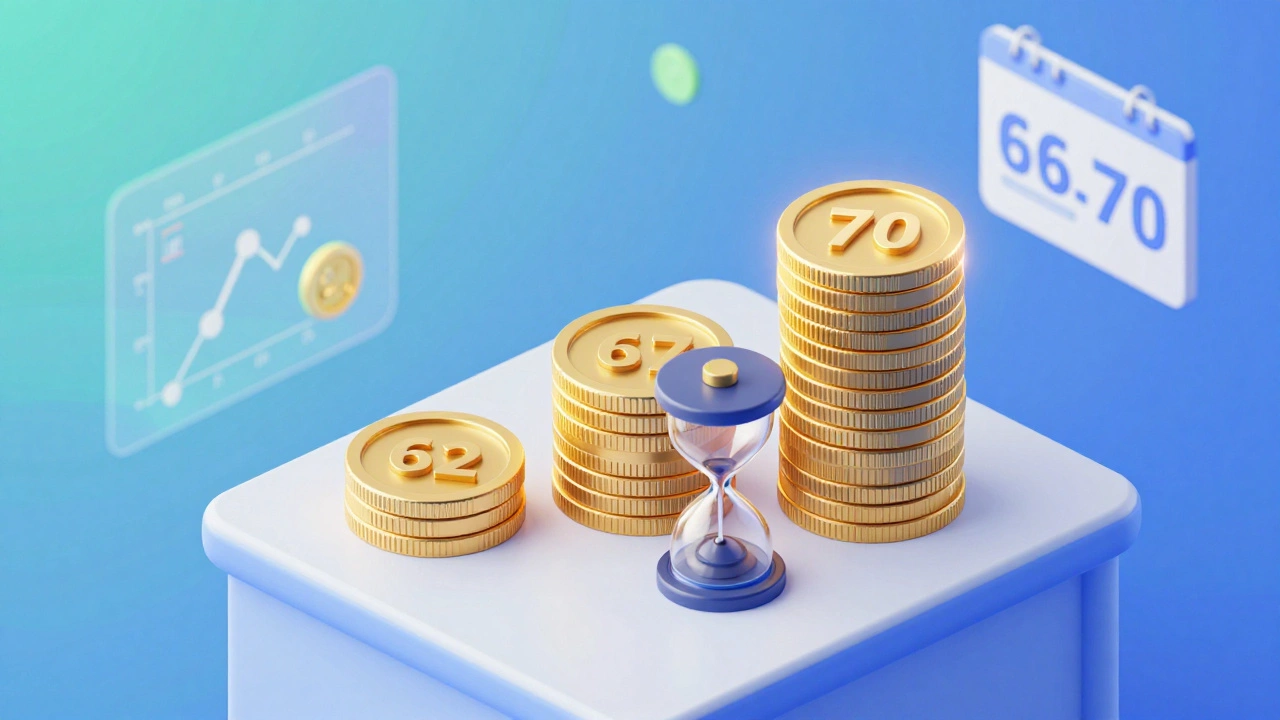 Isometric graphic comparing social security benefit amounts by age