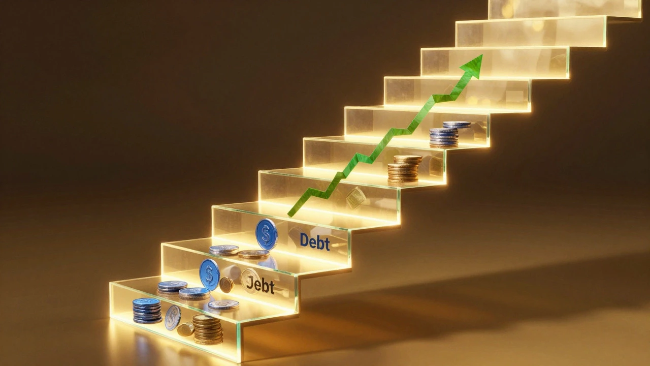 Golden staircase illustrating compound interest growth