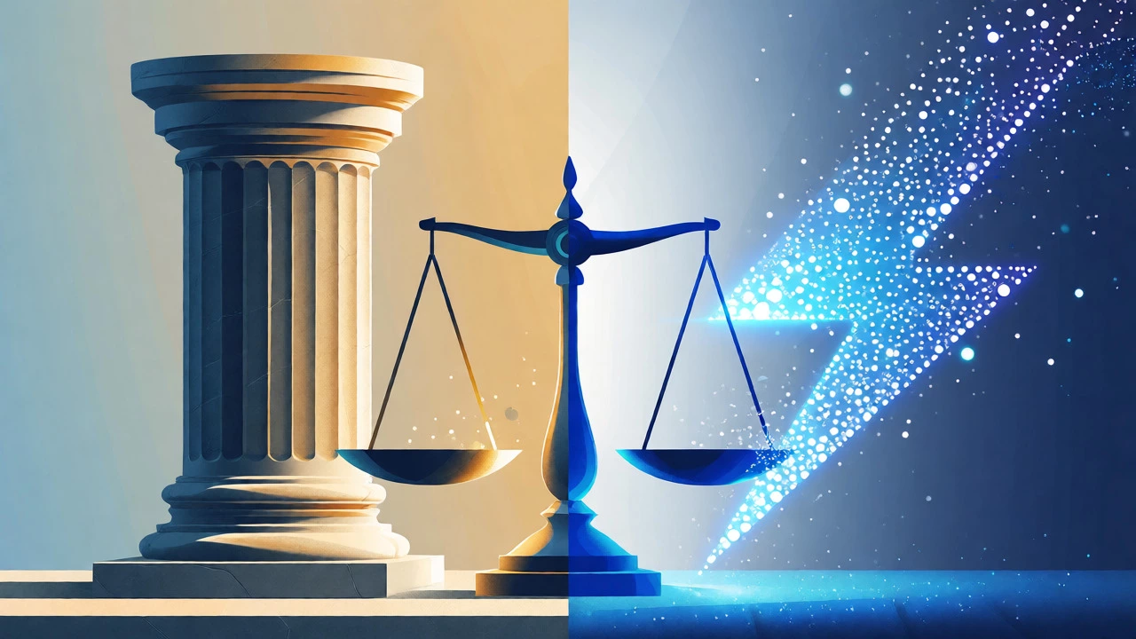 Artistic contrast between traditional banks and fintechs