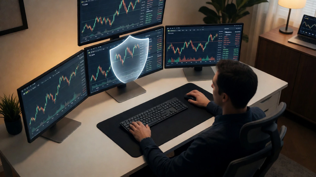Trader managing diversified portfolio with calm discipline