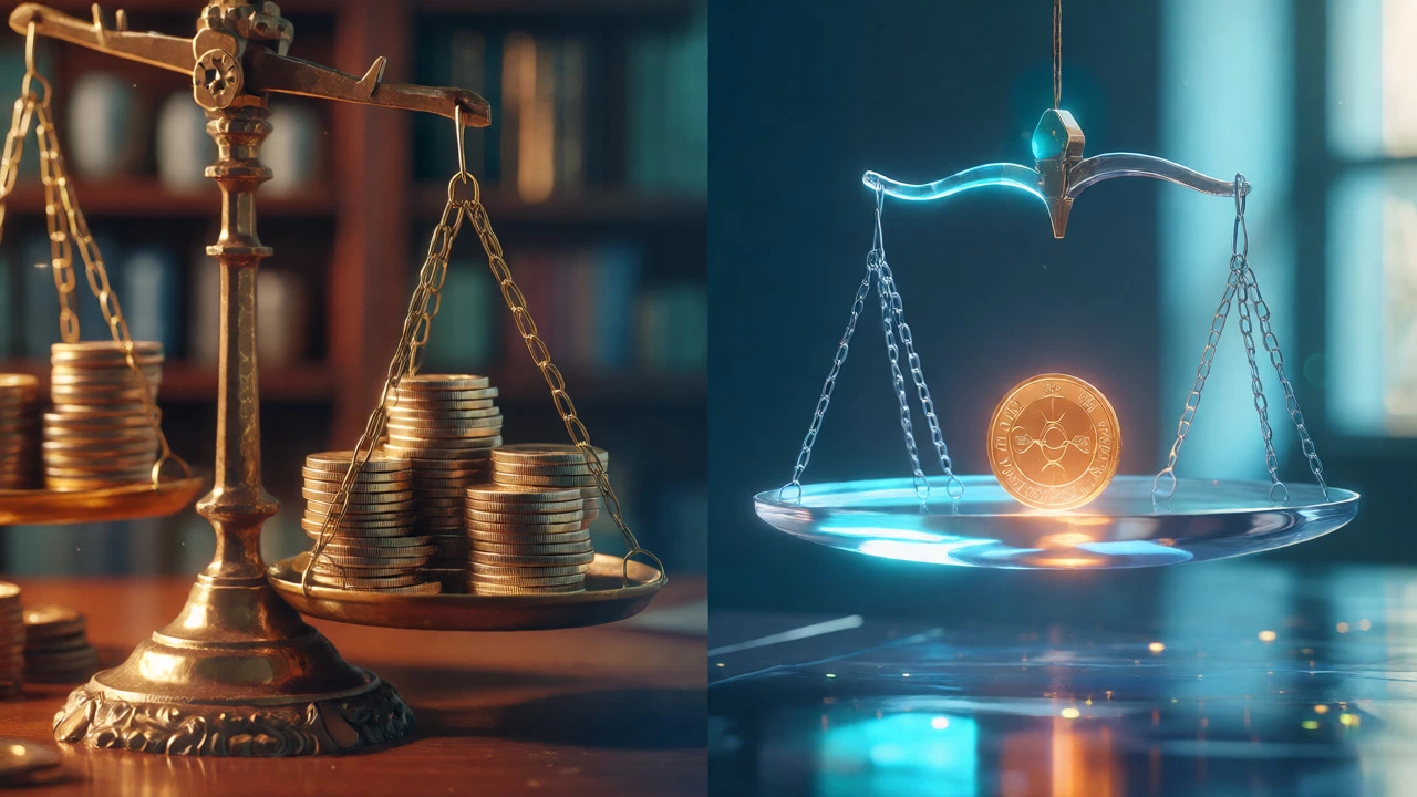 Conceptual image comparing heavy bank commissions versus light direct plan costs.