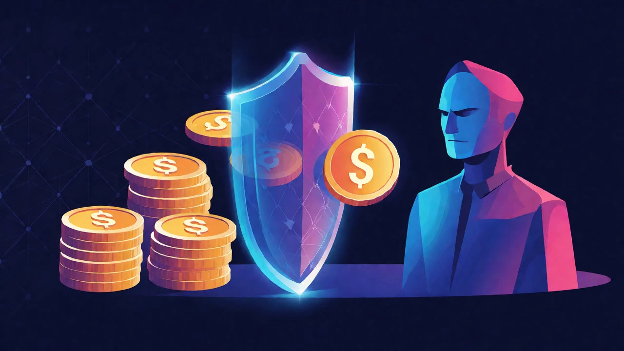Glowing shield blocking gold coins from an IRS figure